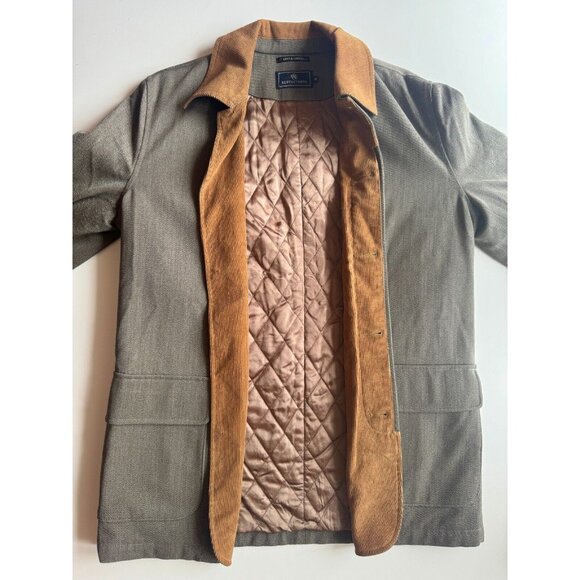 Men's KENT & CURWEN Loro Pia Green Wool Quilted Barn Coat Jacket, Size M - Picture 10 of 16